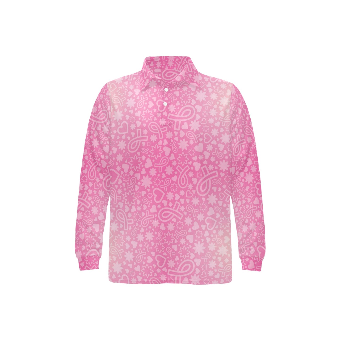 Breast cancer Pattern Print Design 02 Long Sleeve Polo Shirt For Men's