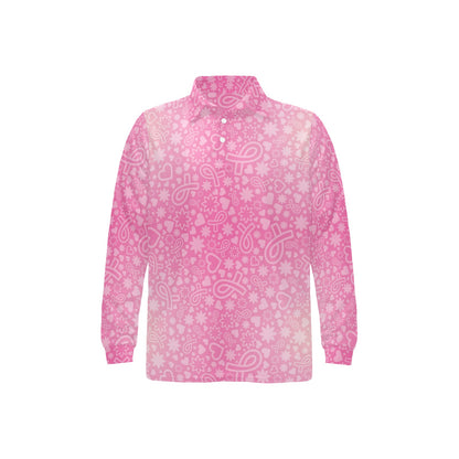 Breast cancer Pattern Print Design 02 Long Sleeve Polo Shirt For Men's