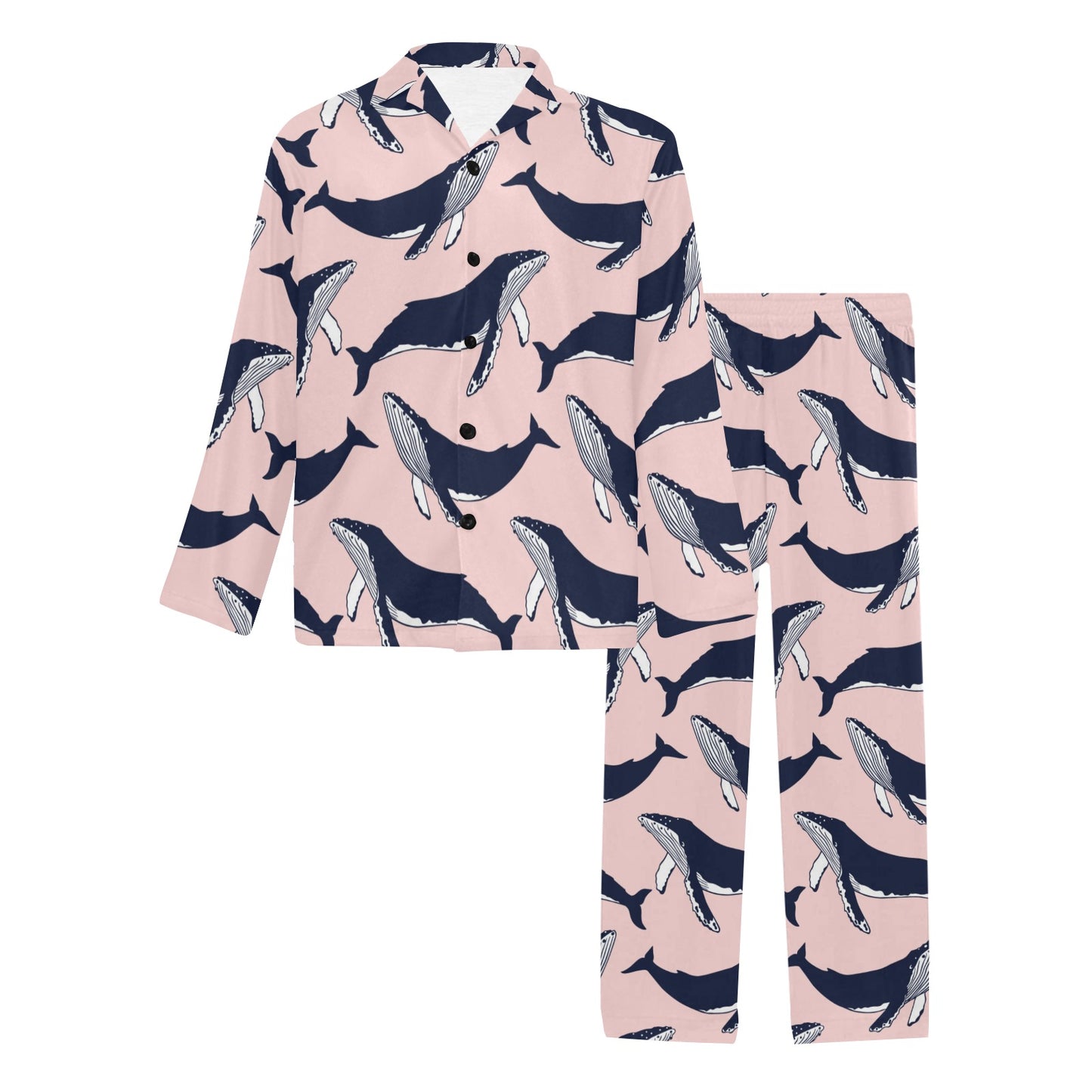 Humpback Whale Pattern Print Design 02 Men's Long Pajama Set