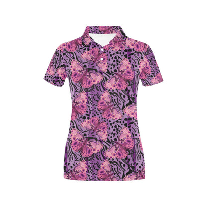 Purple Butterfly Leopard Women's Polo Shirt
