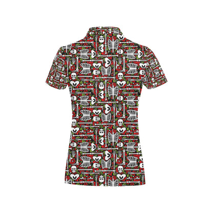 Skeleton Pattern Print Women's Polo Shirt