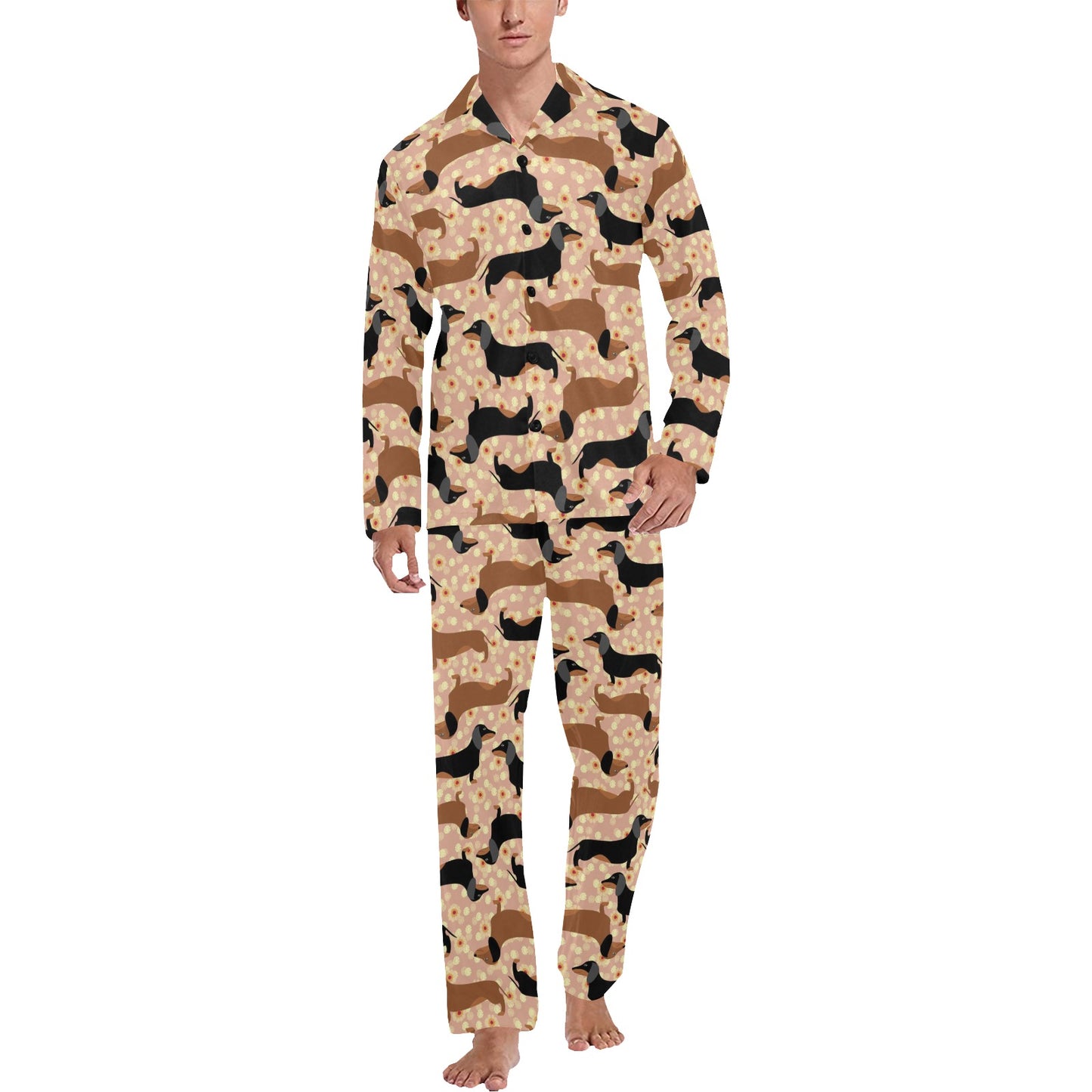 Dachshund Pattern Print Design 011 Men's Long Pajama Set