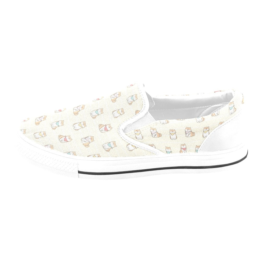 Shiba Inu Print Design LKS306 White Slip Ons Canvas Women's Shoes