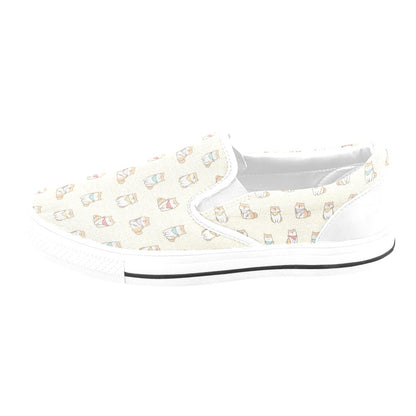 Shiba Inu Print Design LKS306 White Slip Ons Canvas Women's Shoes