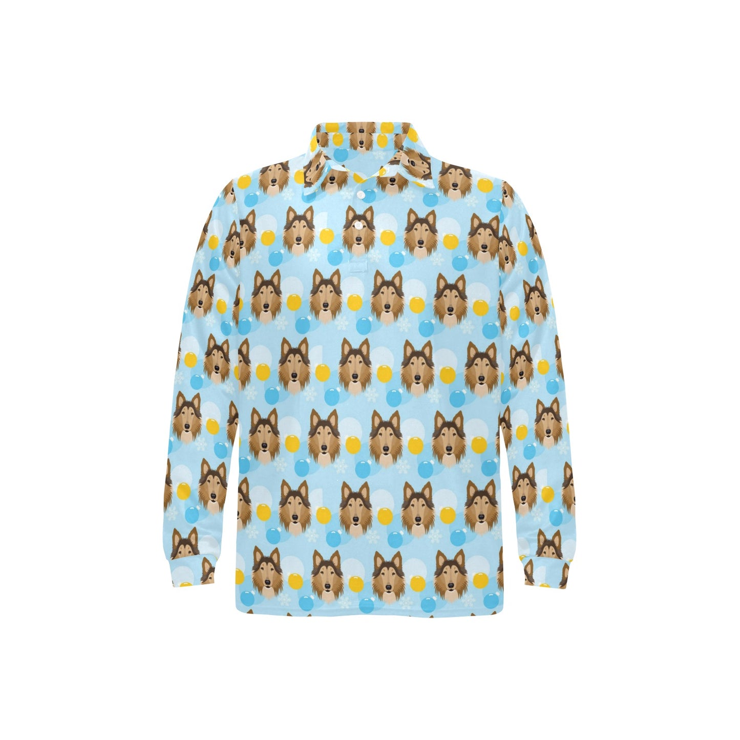 Collies Pattern Print Design 02 Long Sleeve Polo Shirt For Men's
