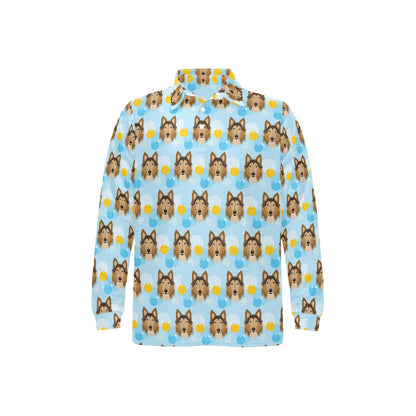 Collies Pattern Print Design 02 Long Sleeve Polo Shirt For Men's