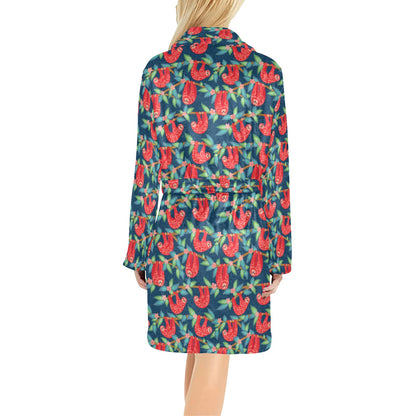 Sloth Red Design Themed Print Women's Fleece Robe