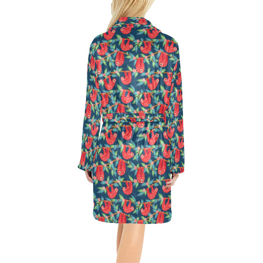 Sloth Red Design Themed Print Women's Fleece Robe