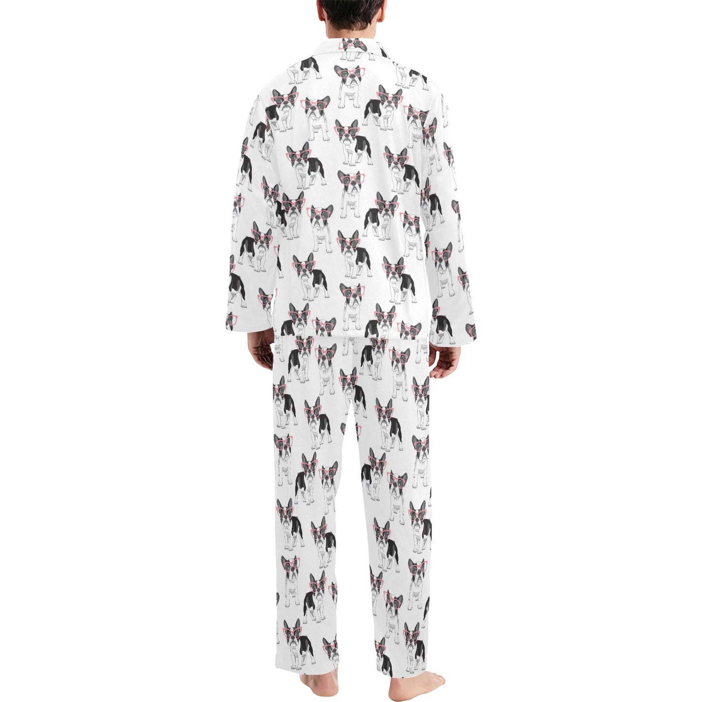 Boston Terrier Pattern Print Design 03 Men's Long Pajama Set