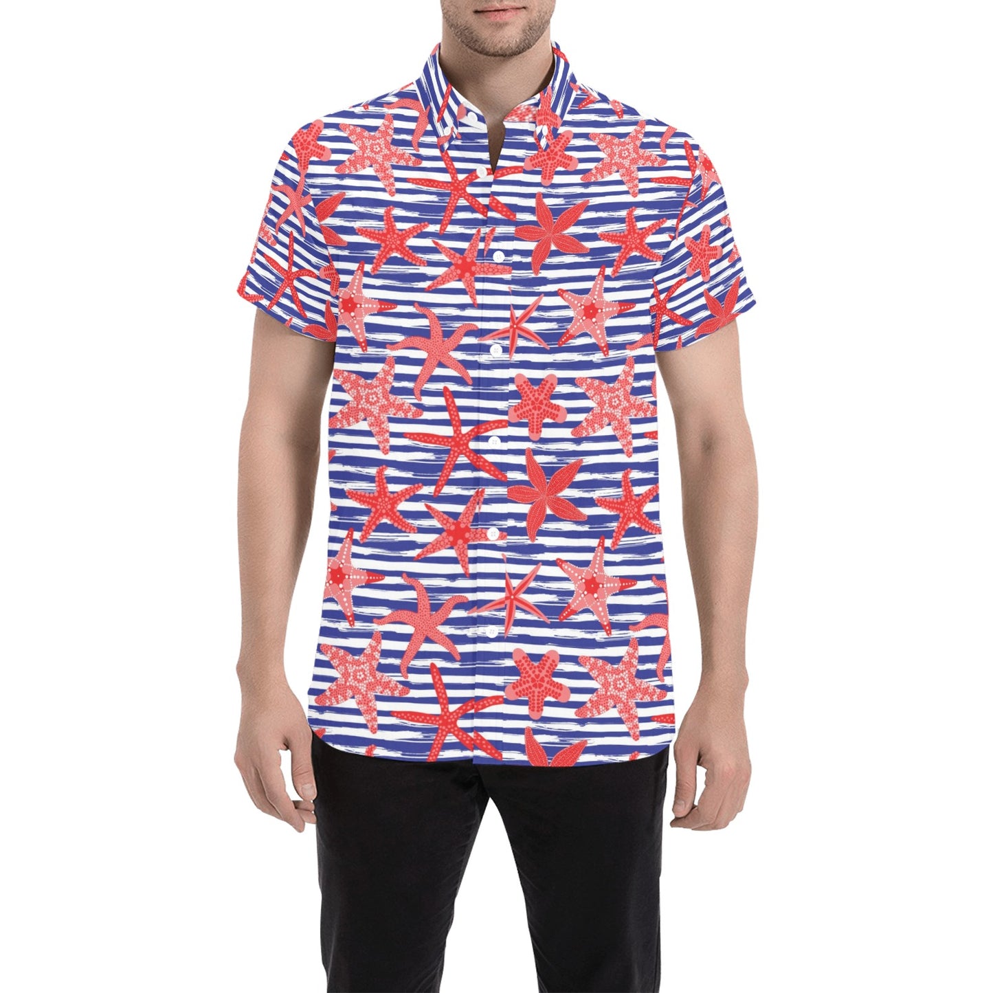 Starfish Print Design LKS401 Men Short Sleeve Button Up Shirt
