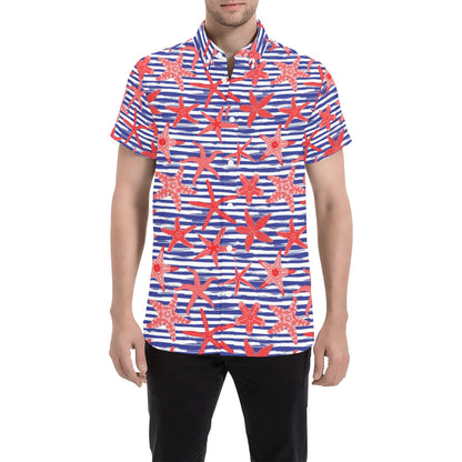 Starfish Print Design LKS401 Men Short Sleeve Button Up Shirt