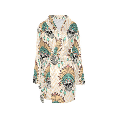 Indian Skull Pattern Women's Fleece Robe