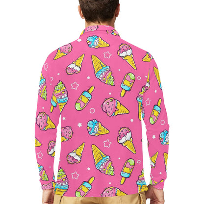 Ice Cream Pattern Print Design IC04 Long Sleeve Polo Shirt For Men's