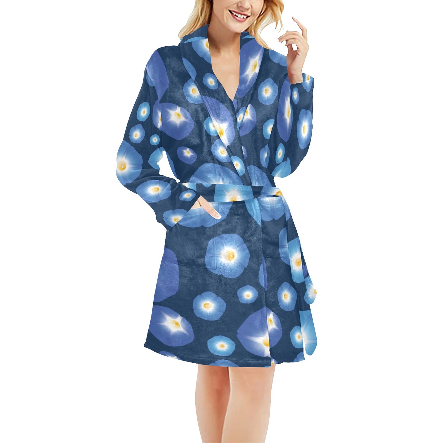 Morning Glory Pattern Print Design 02 Women's Fleece Robe