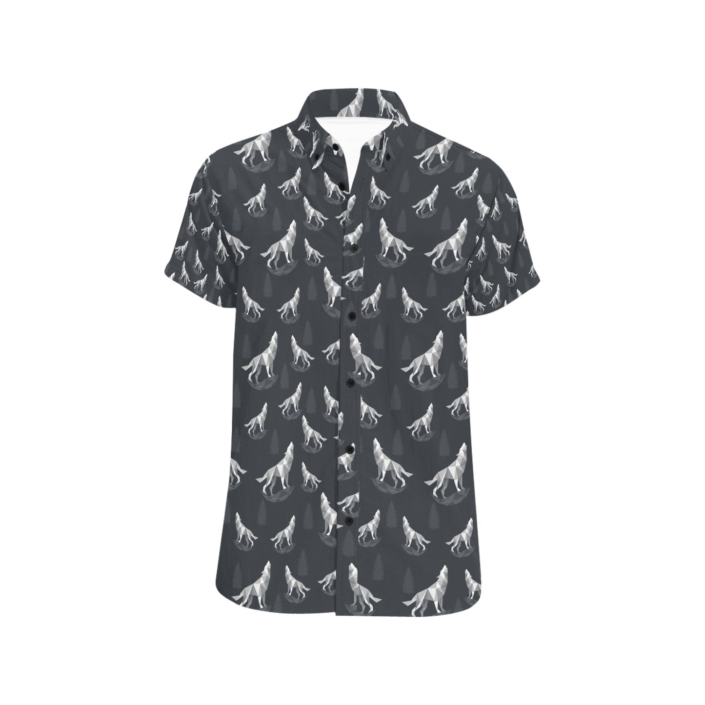 Wolf Print Design LKS303 Men Short Sleeve Button Up Shirt