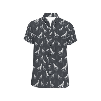Wolf Print Design LKS303 Men Short Sleeve Button Up Shirt