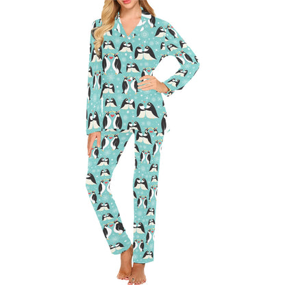 Penguin Love Print Women's Long Pajama Set
