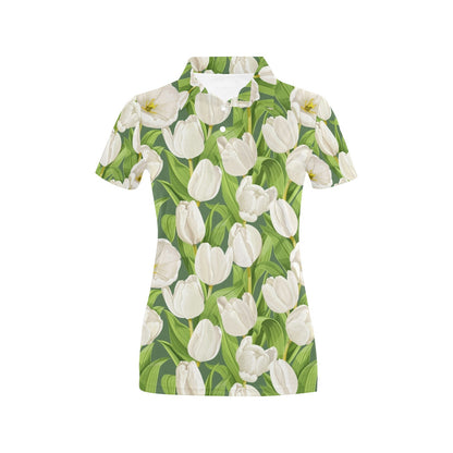 Tulip White Pattern Print Design TP05 Women's Polo Shirt