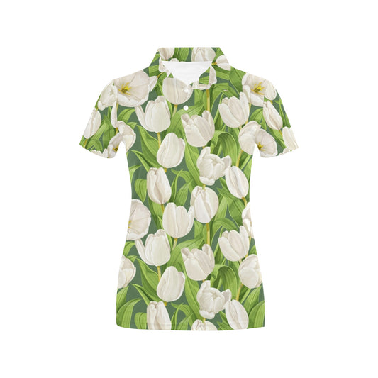 Tulip White Pattern Print Design TP05 Women's Polo Shirt
