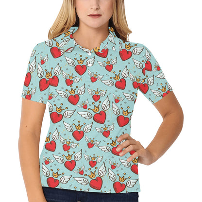 Angel Wings Heart Pattern Print Design 02 Women's Polo Shirt