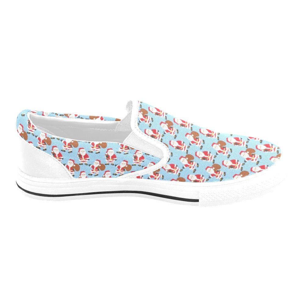 Santa Christmas Themed Print Design LKS305 White Slip Ons Canvas Women's Shoes