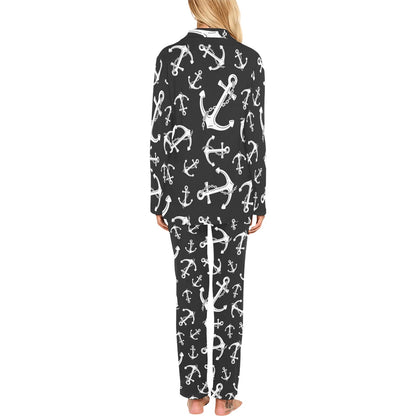 Anchor Black White Women's Long Pajama Set