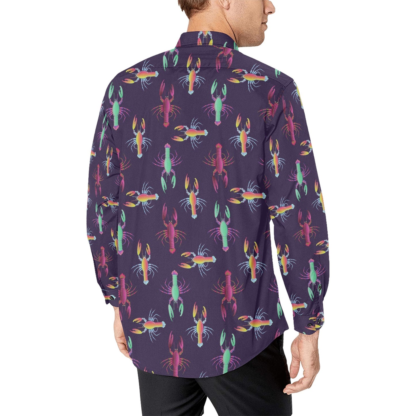 Lobster Print Design LKS402 Men's Long Sleeve Dress Shirt