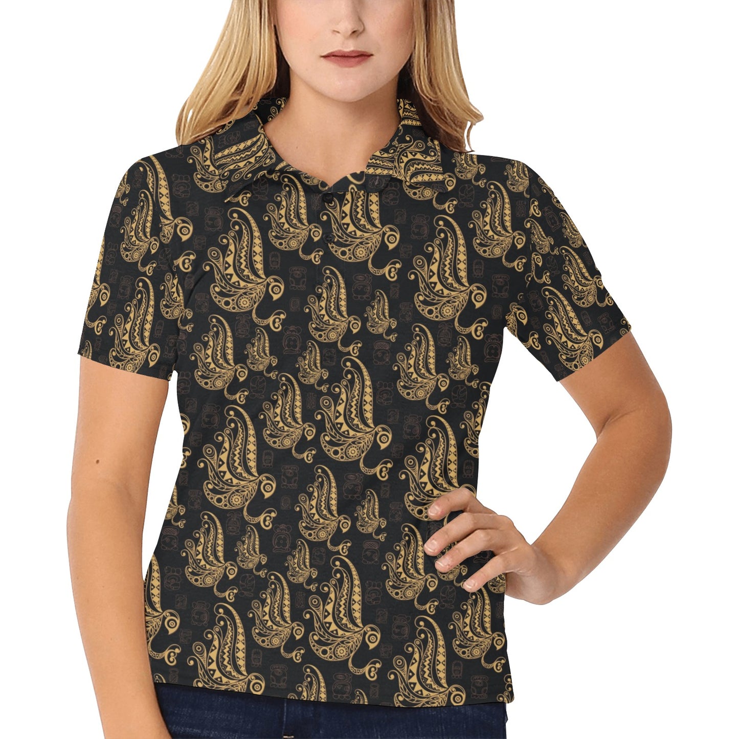 Owl Tribal Polynesian Design Print Women's Polo Shirt