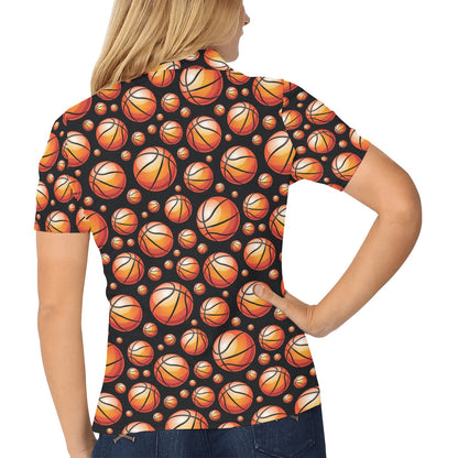Basketball Black Background Pattern Women's Polo Shirt