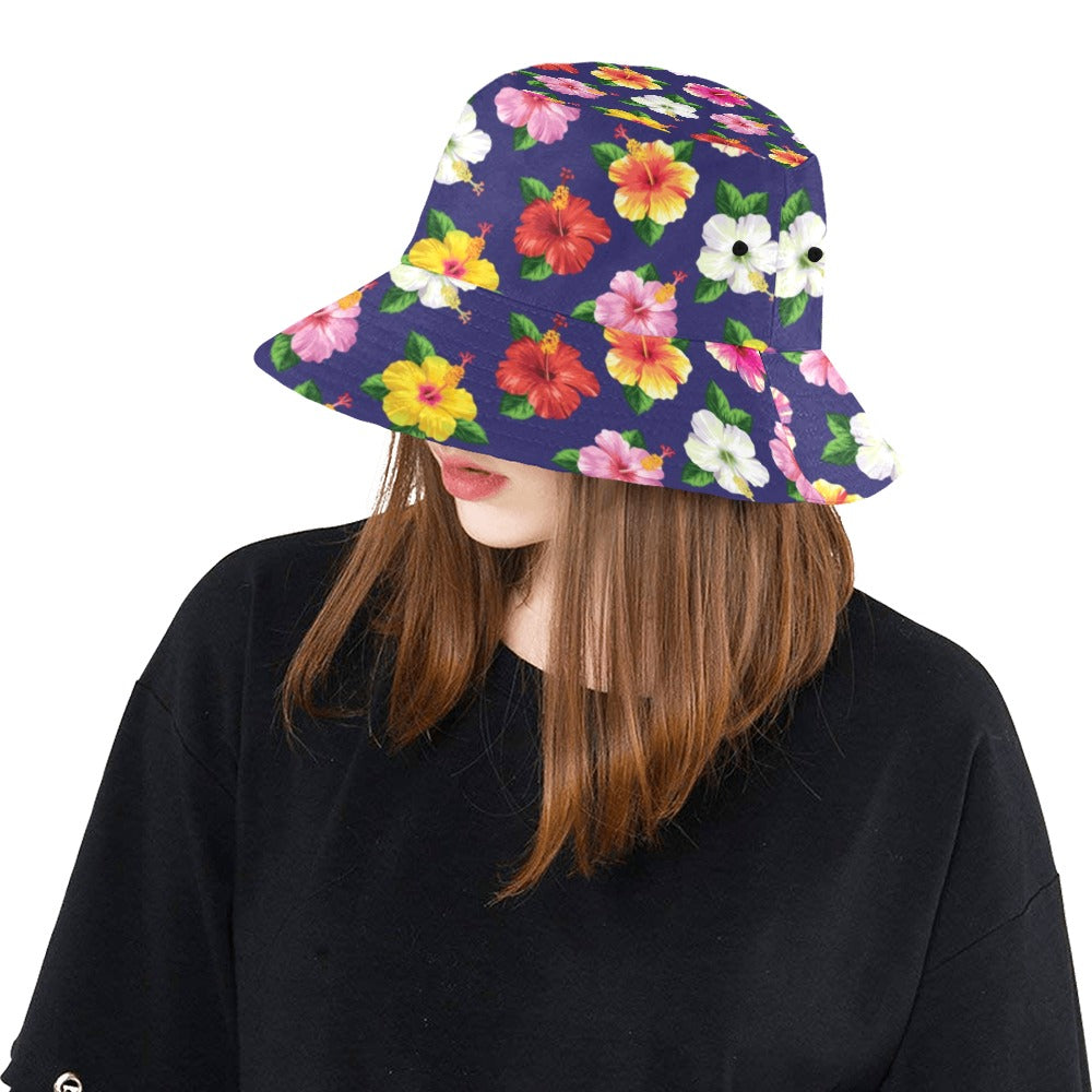 Hibiscus Colorful Print Design LKS301 Unisex Bucket Hat