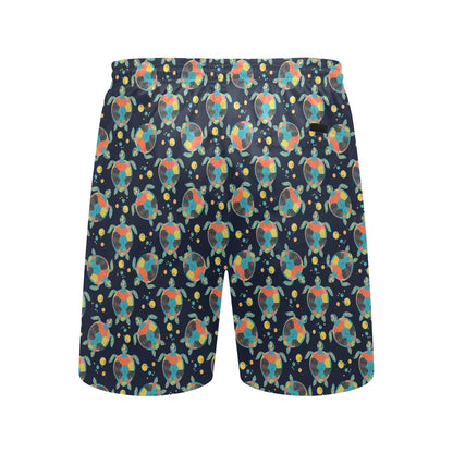 Sea Turtle Colorful with bubble Print Men's Swim Trunks Beach Shorts