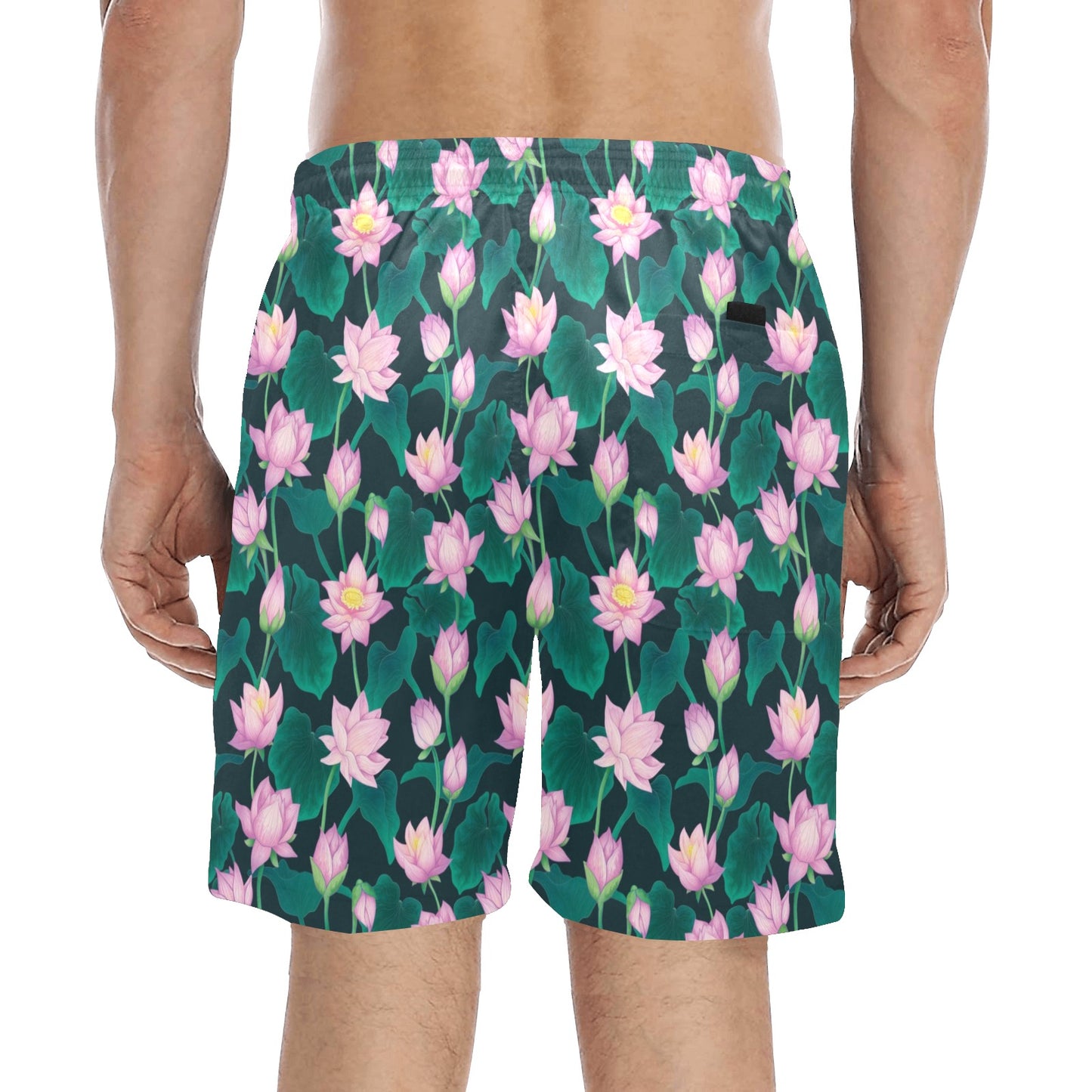 Water Lily Print Design LKS302 Men's Swim Trunks Beach Shorts