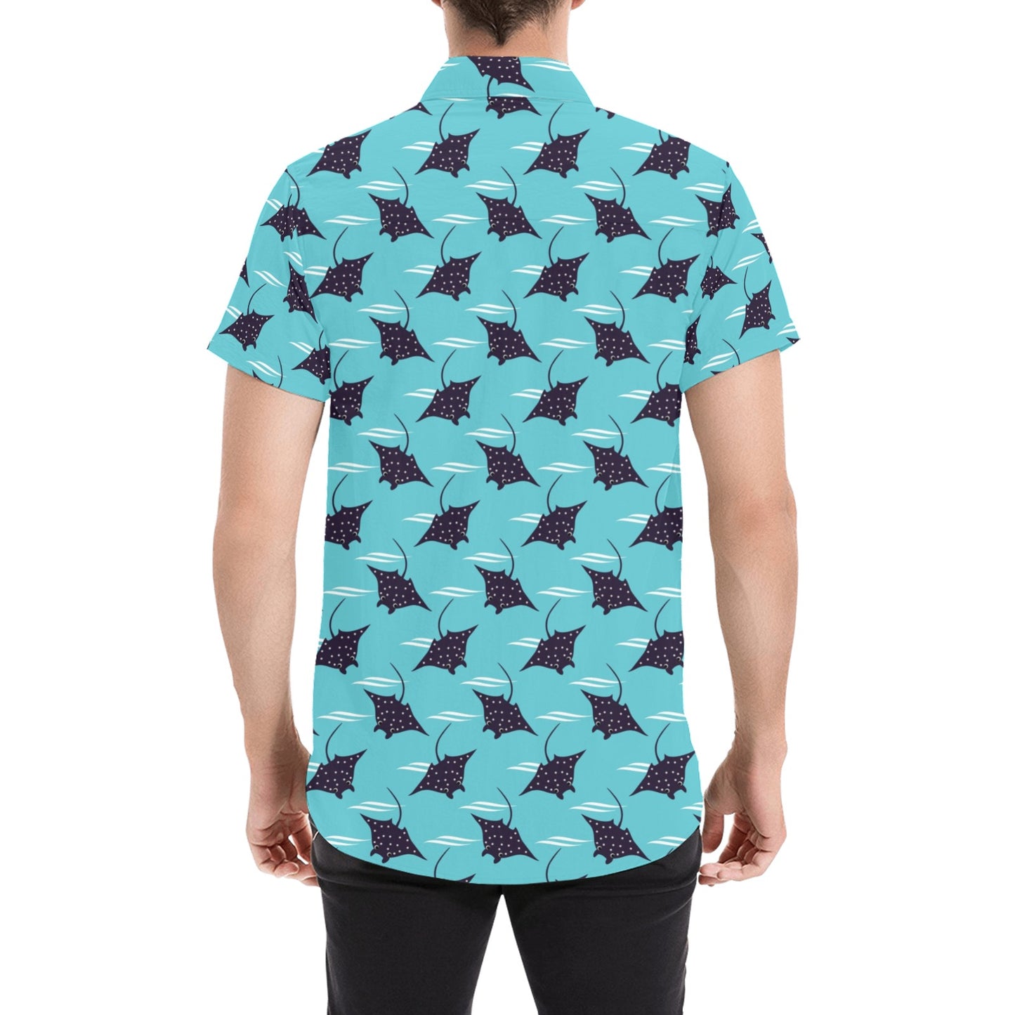 Manta Ray Print Design LKS403 Men Short Sleeve Button Up Shirt