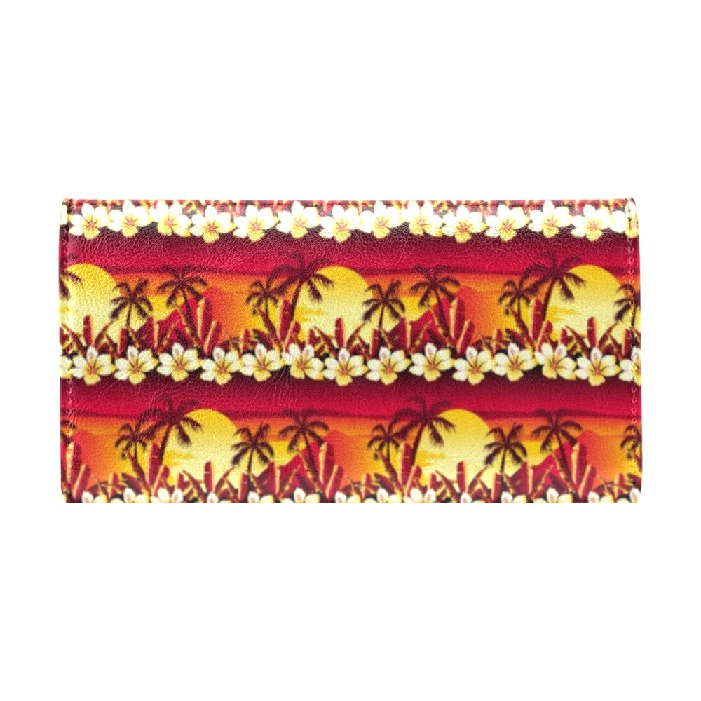 Hawaiian Tropical Sunset Hibiscus Print Women's Trifold Wallet