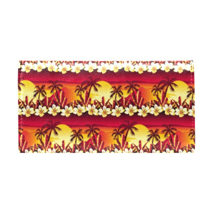 Hawaiian Tropical Sunset Hibiscus Print Women's Trifold Wallet