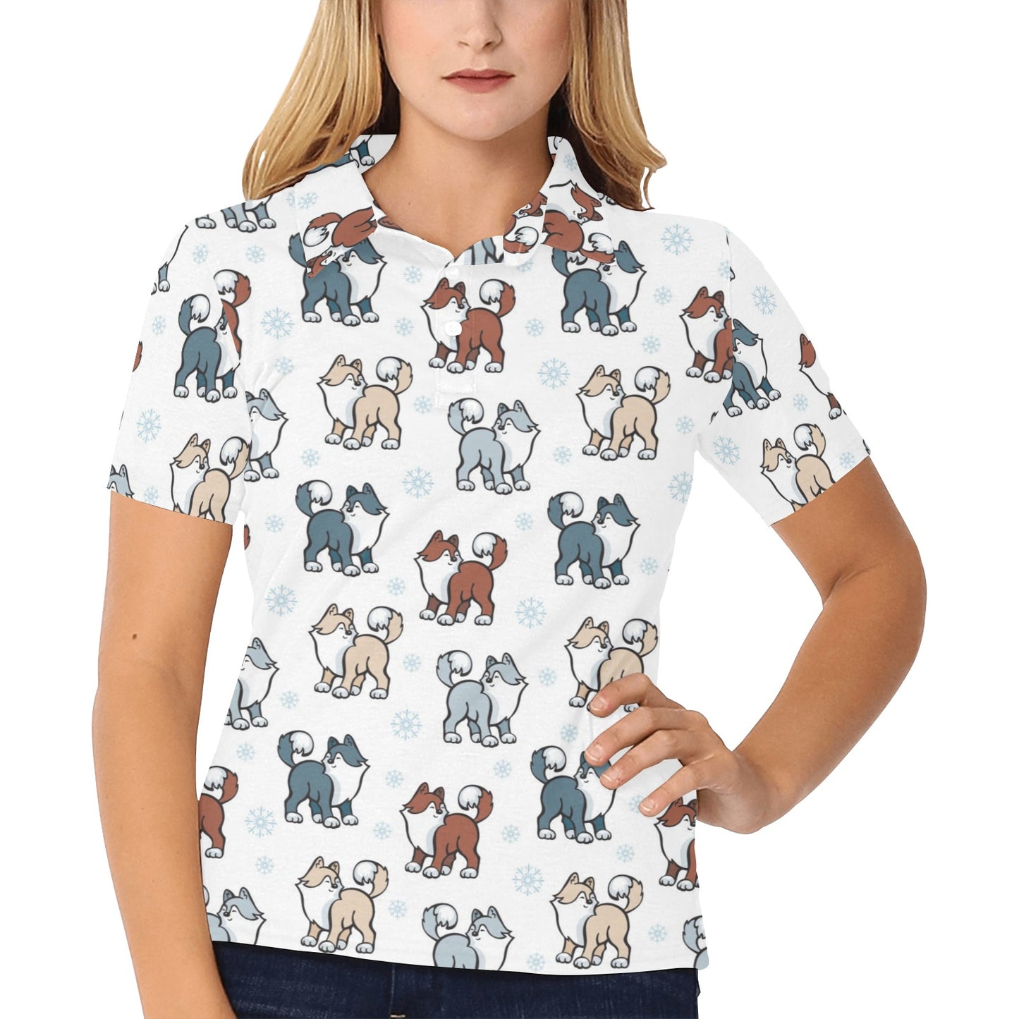 Alaskan Malamute Pattern Print Design 02 Women's Polo Shirt