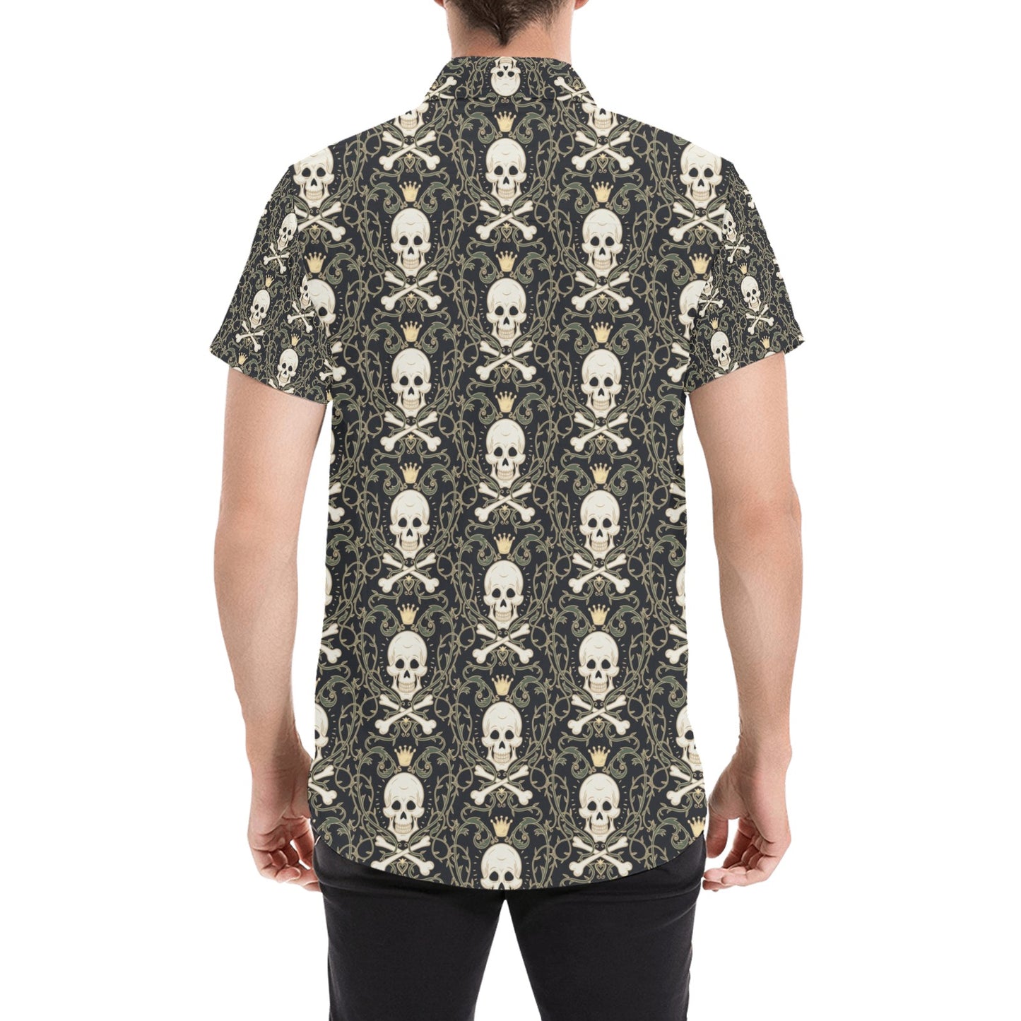 Skull King Print Design LKS307 Men Short Sleeve Button Up Shirt