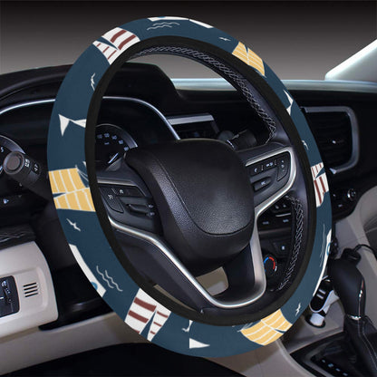 Sailboat Print Design LKS306 Steering Wheel Cover with Elastic Edge