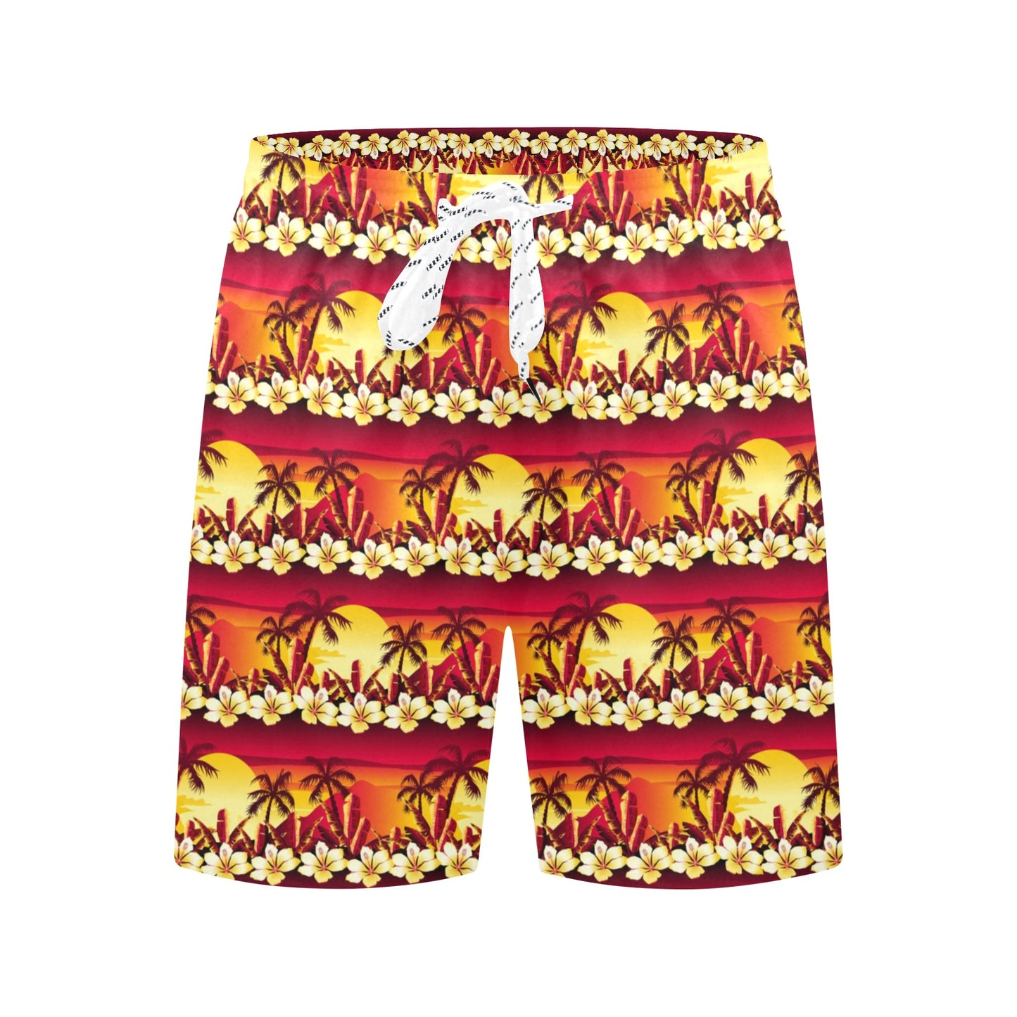 Hawaiian Tropical Sunset Hibiscus Print Men's Swim Trunks Beach Shorts