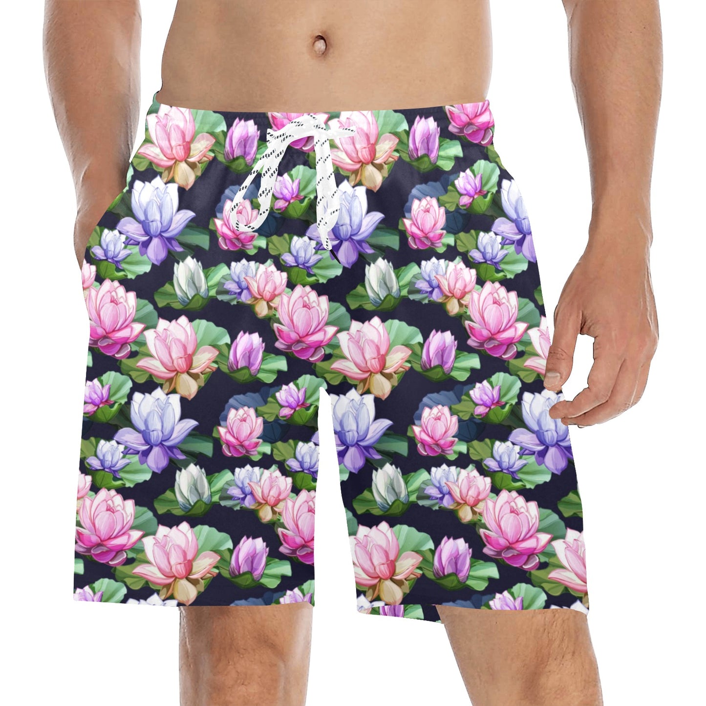 Lotus Flower Print Design Men's Swim Trunks Beach Shorts