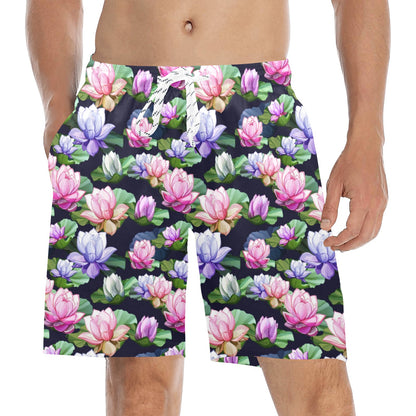 Lotus Flower Print Design Men's Swim Trunks Beach Shorts