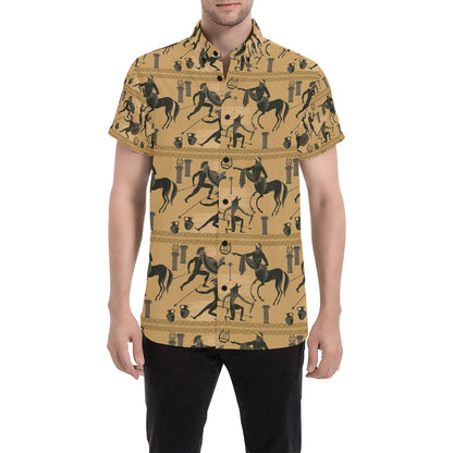 Ancient Greek Statue Print Design LKS304 Men Short Sleeve Button Up Shirt