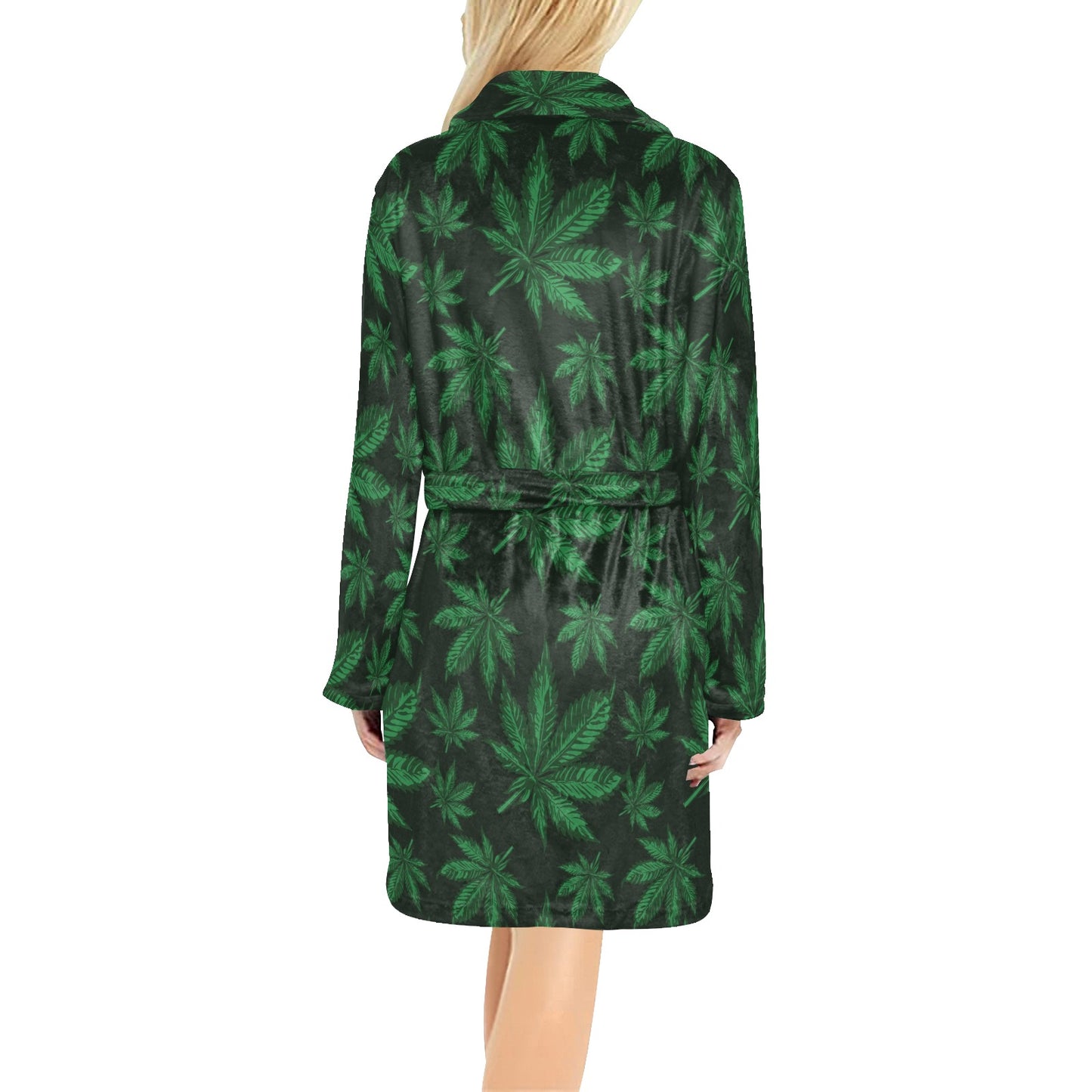 Pot Leaf Pattern Print Design A04 Women's Fleece Robe