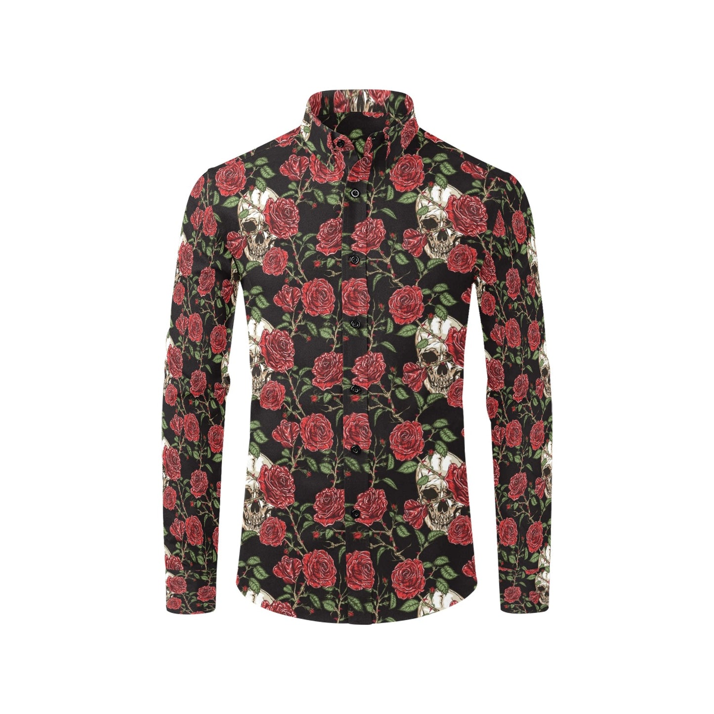 Skull And Roses Print Design LKS303 Men's Long Sleeve Dress Shirt