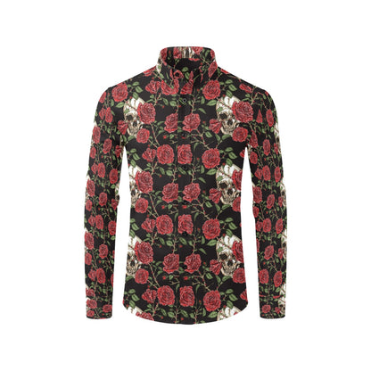 Skull And Roses Print Design LKS303 Men's Long Sleeve Dress Shirt