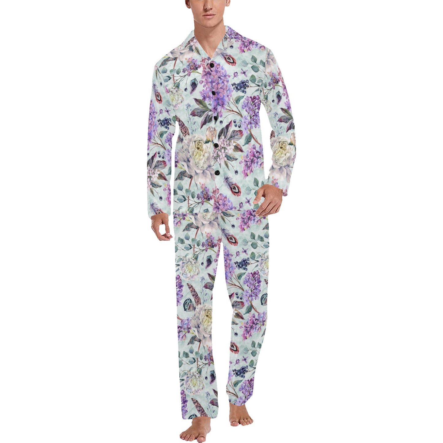 Lilac Pattern Print Design LI06 Men's Long Pajama Set