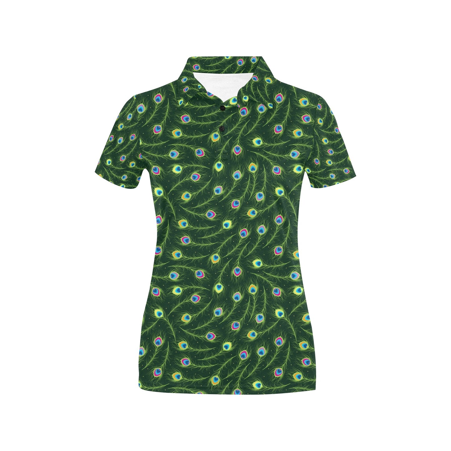 Peacock Feather Green Design Print Women's Polo Shirt