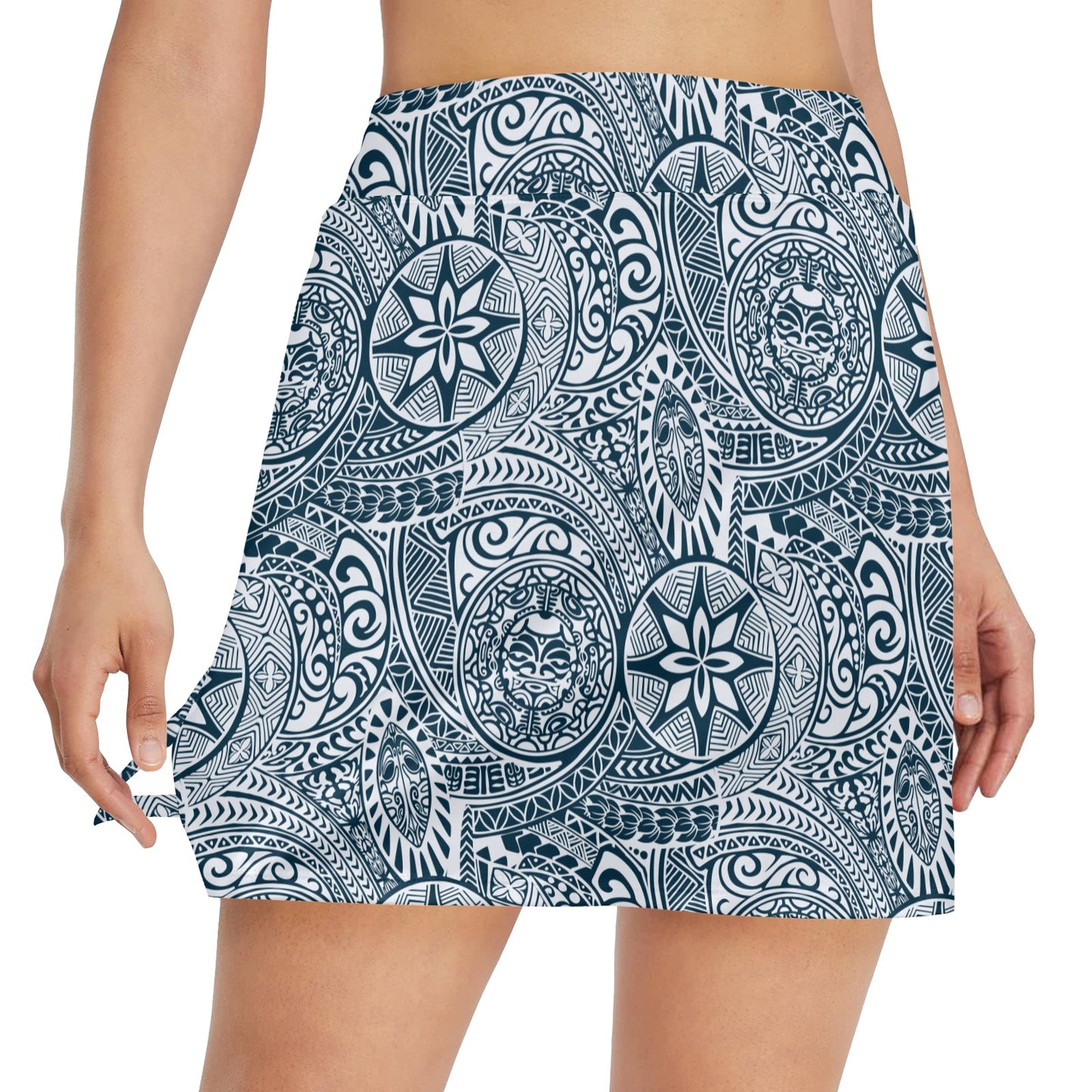 Samoan Pattern Print Design LKS306 17" Golf & Pickleball Skort with Pockets