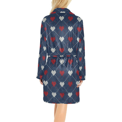 Heart Knit Pattern Print Design HE05 Women's Fleece Robe
