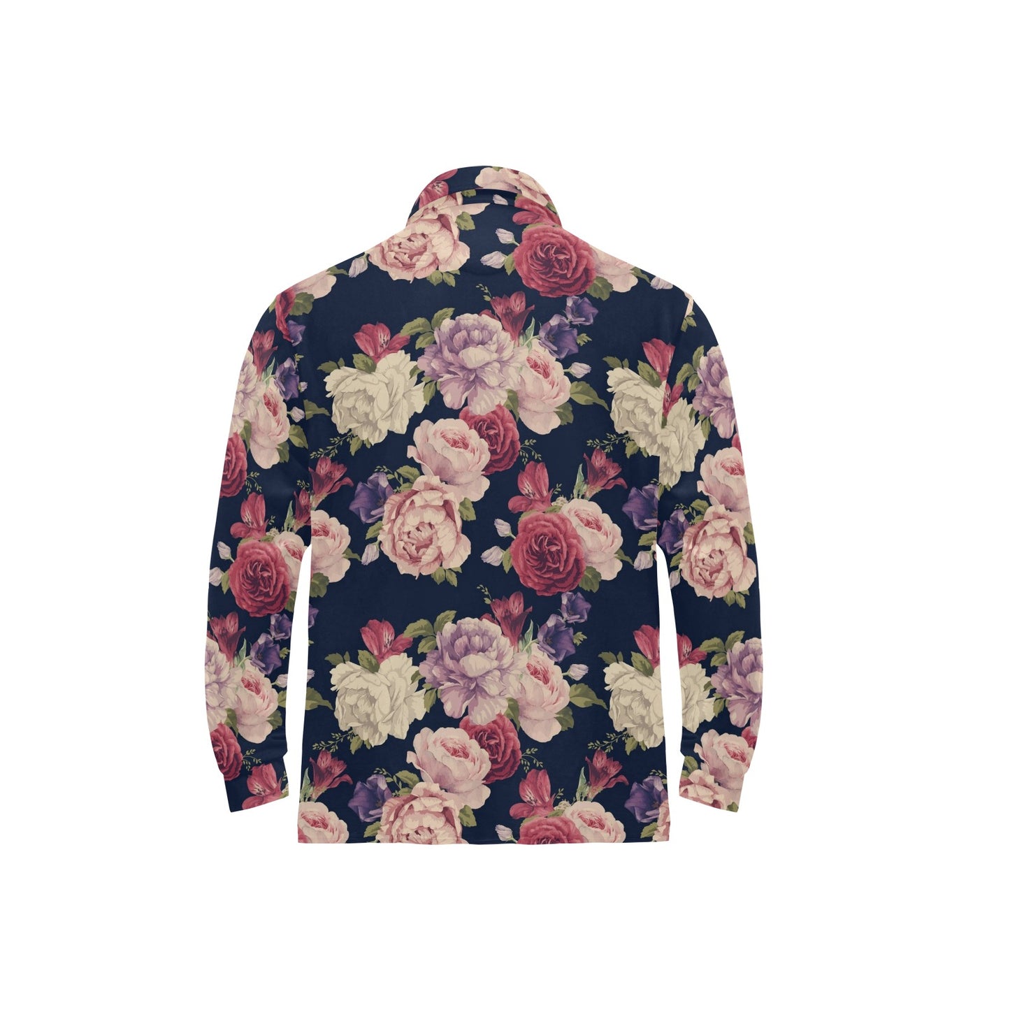 Peony Pattern Print Design PE03 Long Sleeve Polo Shirt For Men's